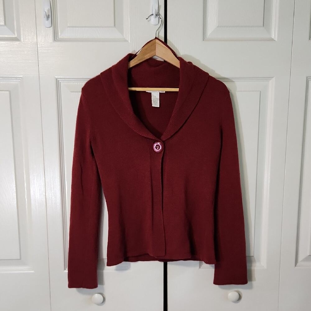 Susan Bristol Burgundy/Wine Single Button Sweater Cardigan Size SM Angora Wool